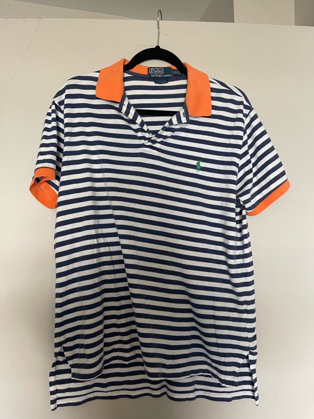 Vintage Polo Ralph Lauren Navy & White Striped Polo with Orange Trim